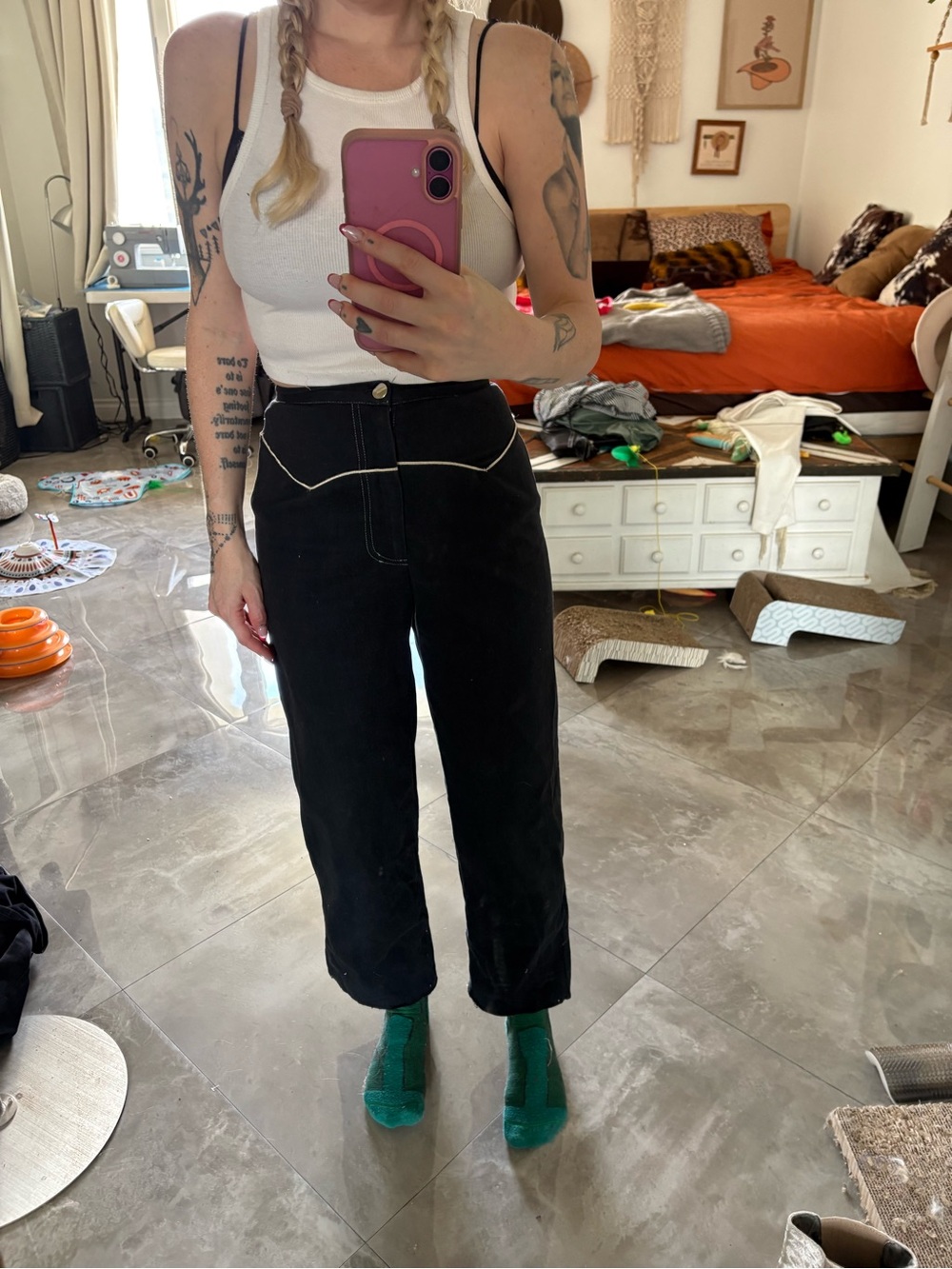 High-Waist Western Boot Cut Pants